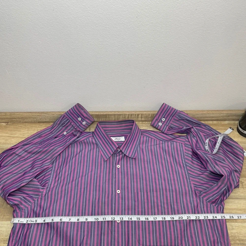 Brioni Neiman Marcus Mens Purple Striped Button Dress Shirt Italy 17.5-32 XL EUC - Picture 6 of 7